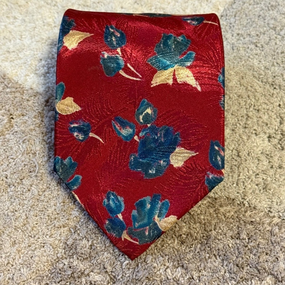 Pierre Cardin‎ Mens Floral Tie Burgundy Red Blue Gold WPL 13135 Made in USA 4x57